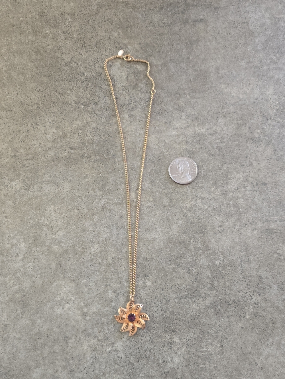 Gold Flower Pendant Necklace with Pink Center Sarah Coventry